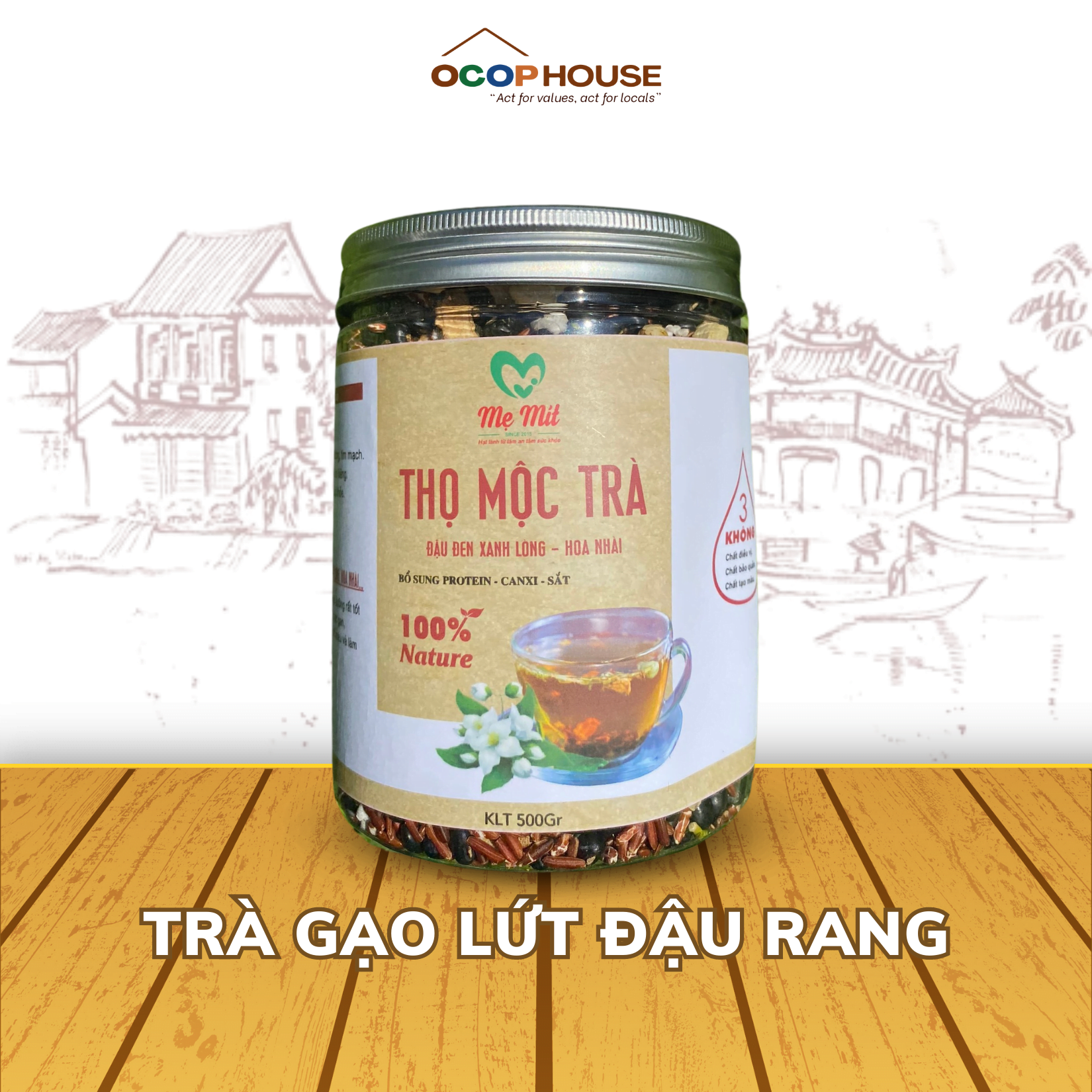Trà Gạo Lứt Đậu Rang Thọ Mộc Trà Hũ 400g